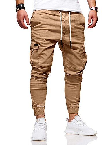  Men\'s Cargo Pants Cargo Trousers Joggers Elastic Waist Solid Color Weekend Streetwear Stylish Casual Black khaki Micro-elastic