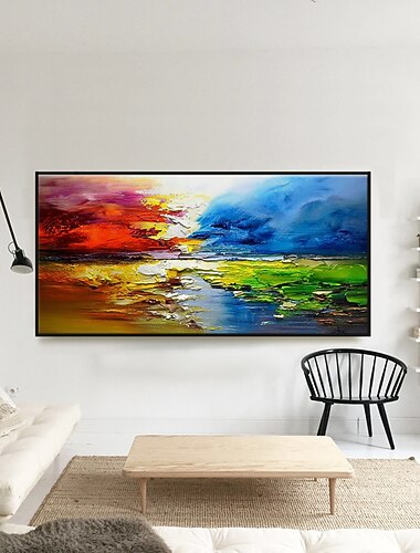 grande taille peinture à l'huile 100% fait main peint à la main art mural sur toile coloré paysage de lac nuages abstrait décoration de la maison décor toile roulée pas de cadre non étiré grande taille peinture à l'huile 100% fait main peint à la main art mural sur toile coloré paysage de lac nuages abstrait décoration de la maison décor toile roulée pas de cadre non étiré