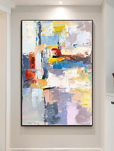  peinture a l\'huile a la main peint a la main art mural meilleur art bleu jaune rose abstrait decoration de la maison decor toile roulee sans cadre non etire