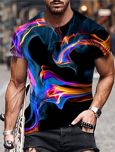  Men\'s Unisex T shirt Tee Short Sleeve Graphic Prints Streamer Crew Neck Blue 3D Print Daily Holiday Print Clothing Apparel Designer Casual Big and Tall / Summer / Summer