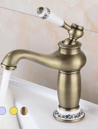 Bathroom Sink Faucet,Single Handle One Hole Brass Standard Spout,Brass Vintage Bathroom Sink Faucet Contain with Hot and Cold Water