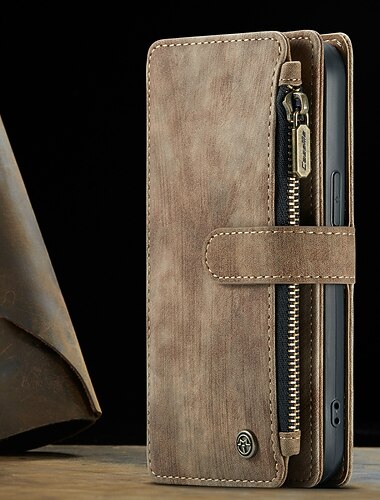  telephone Coque Pour iPhone 17 Pro Max 17 Air 16 15 14 Pro Max Plus 13 12 11 Pro Max Mini Etui Portefeuille Coque a Rabat avec Support Fermeture Eclair Protection complete du corps Retro faux cuir