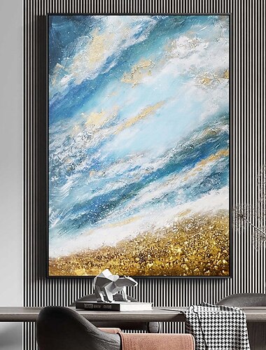 handgemachte ölgemälde leinwand wandkunst dekoration abstrakte blattgoldmalerei blauer ozean für wohnkultur gerollte rahmenlose ungedehnte malerei handgemachte ölgemälde leinwand wandkunst dekoration abstrakte blattgoldmalerei blauer ozean für wohnkultur gerollte rahmenlose ungedehnte malerei