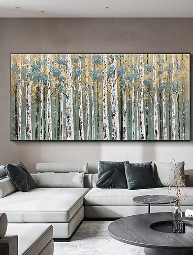  olieverfschilderij handgemaakte handgeschilderde kunst aan de muur abstracte plant bloemen berken bos woondecoratie decor uitgerekt frame klaar om op te hangen