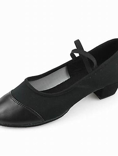 Women's Ballroom Dance Shoes Modern Shoes Salsa Shoes Line Dance Performance Ballroom Dance Waltz Oxford Solid Color Low Heel Elastic Band Slip-on Black