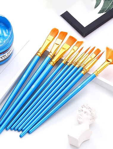 Holz Blau Malpinsel Nylon Haarmaterial Ölpinsel Gouache Aquarell Pinsel 10 Stück