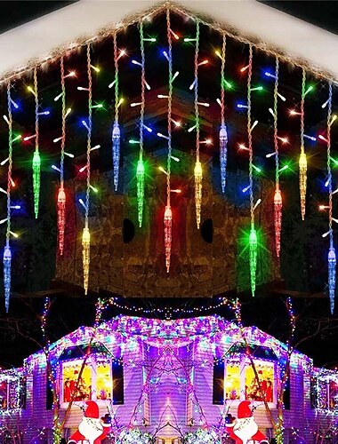  3.5 متر 5 متر أضواء ستارة إكليل الكريسماس 96 المصابيح 216 المصابيح جليد أضواء 220 فولت أضواء سلسلة الجنية عيد الميلاد السنة الجديدة حديقة مول داخلي في الهواء الطلق الديكور الاتحاد الأوروبي التوصيل