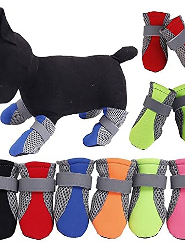  4Pcs Pet Dog Shoes Non-Slip Soft Sole Breathable Mesh Adjustable Straps Boots Dog Boots for Small Medium Large Dogs - Black S