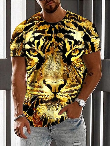  Men\'s Unisex T shirt Tee Animal Tiger Graphic Prints Crew Neck Gold 3D Print Daily Holiday Short Sleeve Print Clothing Apparel Designer Casual Big and The Tiger\'S Eye
