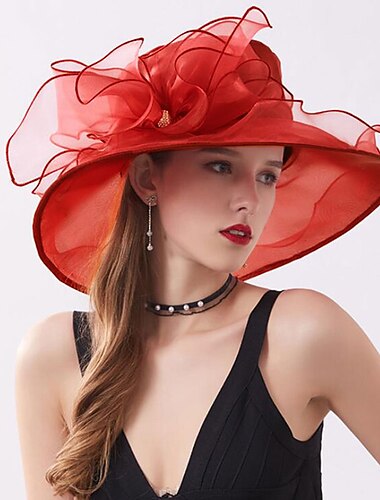  Hats Headwear Tulle Organza Bucket Hat Straw Hat Sun Hat Wedding Outdoor Valentine\'s Day Valentine Horse Race Fashion Vintage Style With Bowknot Flower Headpiece Headwear dress to impress 2024