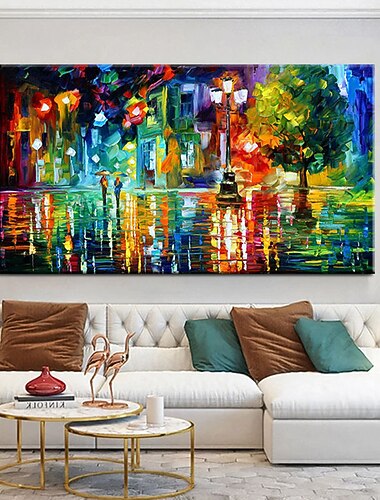 pintura a óleo artesanal pintada à mão parede arte faca paisagem de rua abstrato nórdico decoração de casa decoração moldura esticada pronta para pendurar