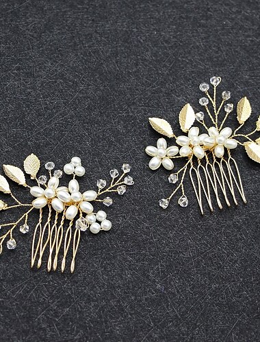  Hair Combs Headdress Headpiece Alloy Wedding Special Occasion Romantic Wedding With Imitation Pearl Crystals Headpiece Headwear