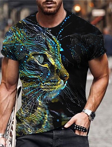  Men\'s Unisex T shirt Tee Animal Graphic Prints Crew Neck Blue 3D Print Daily Holiday Short Sleeve Print Clothing Apparel Designer Casual Big and Tall / Summer / Summer