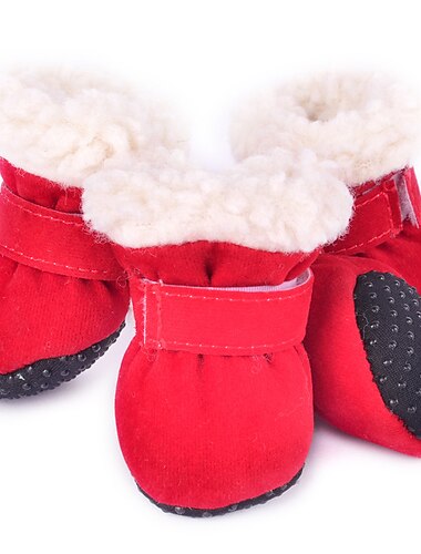  Botas para perros de invierno de 4 piezas, zapatos para la nieve para mascotas, zapatos para exteriores de lana gruesa para mascotas con suela antideslizante para perros pequenos, medianos y grandes