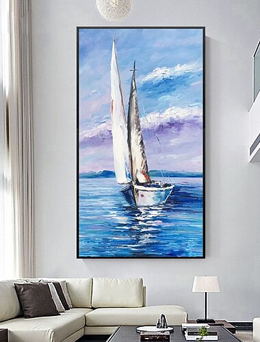 Peinture à l'huile à la main peint à la main art mural moderne abstrait voilier paysage décoration de la maison décor toile roulée sans cadre non étiré Peinture à l'huile à la main peint à la main art mural moderne abstrait voilier paysage décoration de la maison décor toile roulée sans cadre non étiré