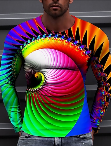  Men\'s Unisex T shirt Tee Long Sleeve Graphic Prints Spiral Stripe Crew Neck Rainbow 3D Print Daily Holiday Print Clothing Apparel Designer Casual Big and Tall