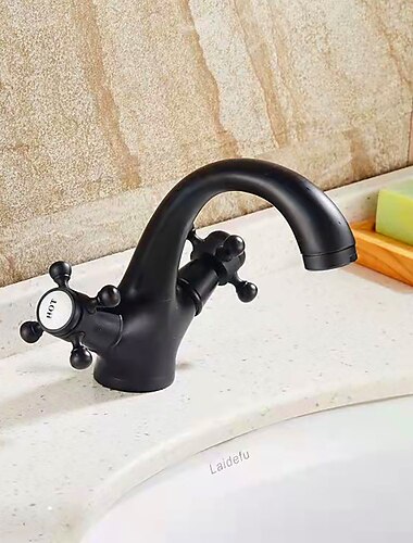  ברז כיור אמבטיה, סט מרכזי ברונזה משופשף בשמן סט מרכזי חור אחד שתי ידיות חור אחד ברזי אמבטיה