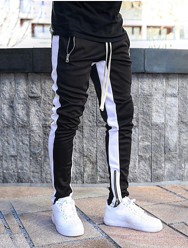  Men\'s Sweatpants Joggers Trousers Pants Trousers Workout Pants Patchwork Drawstring Side Stripe Solid Color Breathable Soft Full Length Outdoor Daily Sports Sporty Casual Slim White / Black Solid red