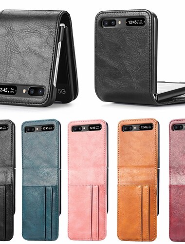  telefono Funda Para Samsung galaxia Funda de Cuerpo Entero Z Flip Z Flip 3 Soporte de Coche Antigolpes Antipolvo Color solido Cuero de PU