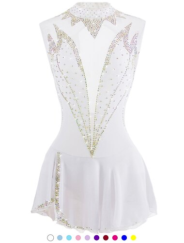  Figure Skating Dress Women\'s Girls\' Ice Skating Dress Outfits White Pink Burgundy Open Back Mesh Spandex High Elasticity Competition Skating Wear Crystal / Rhinestone Sleeveless Ice Skating Figure