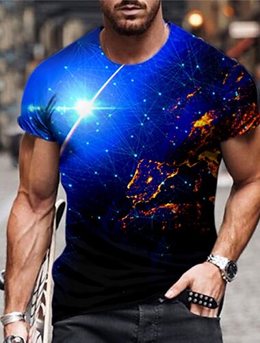  Men\'s Unisex T shirt Tee Galaxy Graphic Prints Crew Neck Blue 3D Print Outdoor Street Short Sleeve Print Clothing Apparel Sports Designer Casual Big and Tall / Summer / Summer