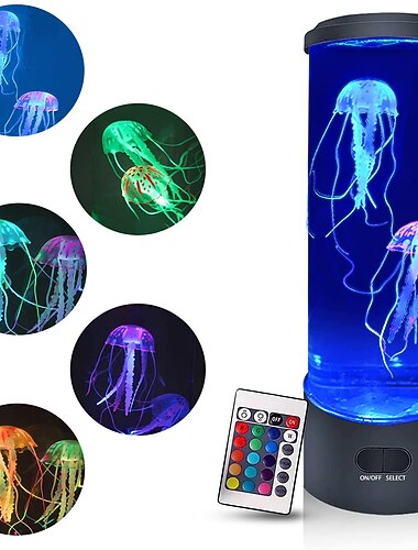 Kerstlicht Jello-vis Lava Lamp Kwallenlamp met 16 Kleurveranderende Lichten Kwallen Tank Tafellamp Kwallen Aquarium Nachtlamp Thuis Kantoor Kamertafellamp Sfeerlicht voor Ontspanning