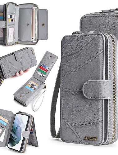  puhelin Etui Käyttötarkoitus Samsung Galaxy S23 S22 S21 FE S21 Ultra Plus S20 A14 A54 A73 A53 A33 Lompakkokorttikotelo Vetoketju Koko vartalon suoja puhelinhihnalla Yhtenäinen PC PU-nahka