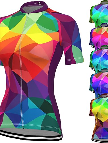  21Grams Women\'s Cycling Jersey Short Sleeve Bike Jersey Top with 3 Rear Pockets Mountain Bike MTB Road Bike Cycling Fast Dry Breathable Moisture Wicking Quick Dry Violet Yellow Blue Rainbow Sports