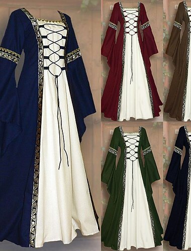  Medieval Renaissance Cocktail Dress Prom Dress Viking Outlander Plus Size Women\'s Halloween Carnival Masquerade Party LARP Ren Faire Adults\' Dress