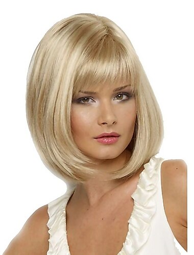  Blonde Bob Wig Synthetic Wig Straight Straight Bob With Bangs Wig Blonde Short Blonde Synthetic Hair Women‘s Heat Resistant Side Part Blonde