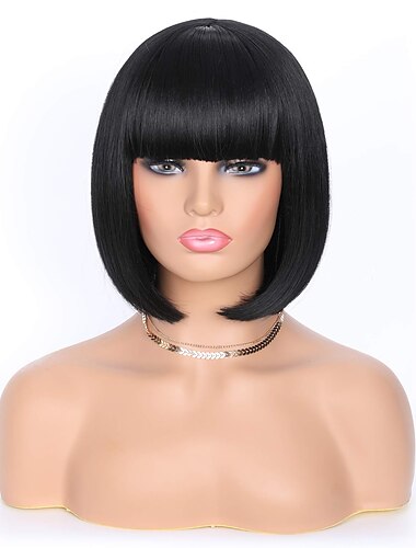  Black Wigs for Women Black Bob Wigs with Bangs for Women Straight Short Bob Wigs Synthetic Heat Resistant Wigs Cosplay Bob Wigs Natural Looking Wigs