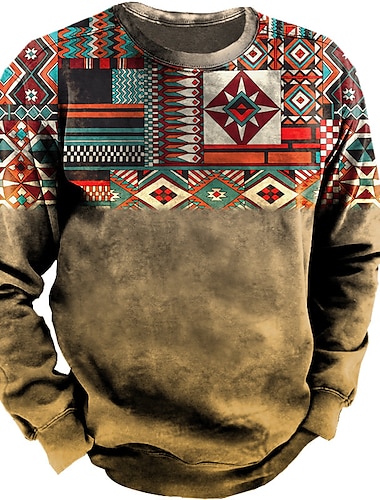 Men's Sweatshirt Pullover Graphic Prints Print Sports & Outdoor Casual Daily 3D Print Basic Casual Western Aztec Hoodies Sweatshirts  Long Sleeve Light Khaki. Black Light Green