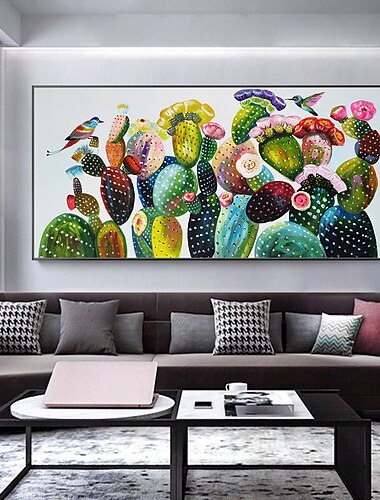 Mintura main peinture à l'huile sur toile mur art décoration moderne abstrait cactus fleurs photo pour la décoration intérieure roulé sans cadre non étiré peinture