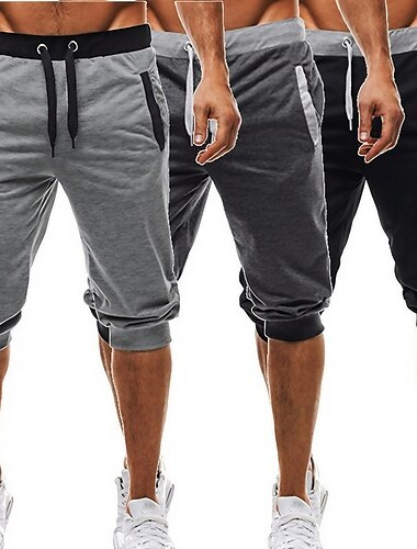  Men\'s Sweat Shorts Running Shorts Capri Pants Patchwork Drawstring Plain Daily Holiday Going out Streetwear Basic Black Light Grey Micro-elastic