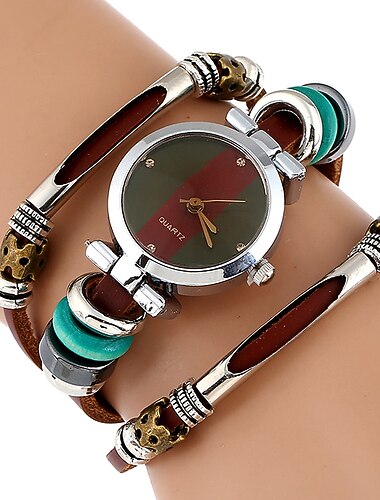 שעון עור פרימיום לנשים שעון צמיד משולש שעון יד פרפר קסם שעון קוורץ אופנה לנשים אנלוגי קוורץ קז'ואל