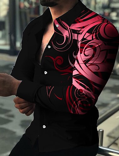 Per uomo Geometrica Geometria Camicia Camicia con bottoni Manica lunga Di tendenza Streetwear Originale Giornaliero Per eventi Per uscire Primavera estate Collo ripiegabile Stampa 3D Bottone giù