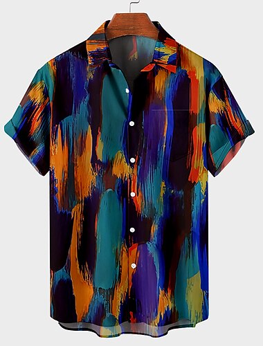  Men\'s Shirt Graphic Shirt Graffiti Turndown Blue Rainbow Orange Coffee Gray Print Outdoor Street Button-Down Print Clothing Apparel Fashion Designer Casual Breathable / Summer / Short Sleeve / Spring