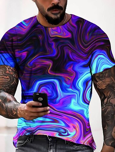  Men\'s T shirt Tee Tee Short Sleeve Graphic Round Neck Blue 3D Print Casual Daily 3D Print Clothing Apparel Fashion Cool Designer Comfortable / Summer / Summer