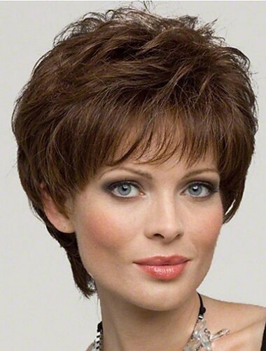  brązowe peruki dla kobiet peruka syntetyczna proste naturalne proste proste pixie cut z grzywką peruka krótkie brązowe czarne włosy syntetyczne brązowe strongbeauty