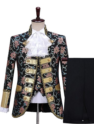  Classical Retro Vintage Rococo Outfits Party Costume Masquerade Corrina victorian Men\'s Slim Fit Flower / Floral Ball Gown Halloween Masquerade Masquerade Carnival of Venice Adults Coat Vest Pants