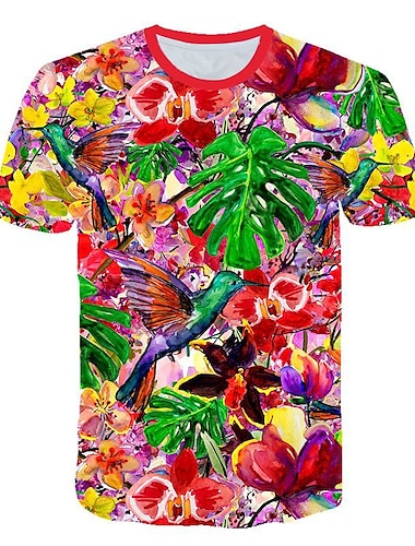  Men\'s T shirt Tee Short Sleeve Butterfly Bird Leaves Crew Neck Green / Black Blue-Green Sea Blue White Purple Outdoor Daily 3D Print Clothing Apparel Tropical Casual Beach / Sports