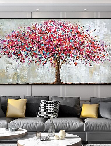  Mintura Handmade Oil Painting On Canvas Wall Art Decoration Modern Abstract Red Tree Picture For Home Decor Rolled Frameless Unstretched Painting