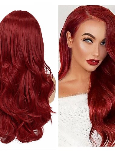  красные парики для женщин синтетический парик волна средняя часть длинный парик средней длины женский косплей вечеринка розовый красный синий черный парик омбре