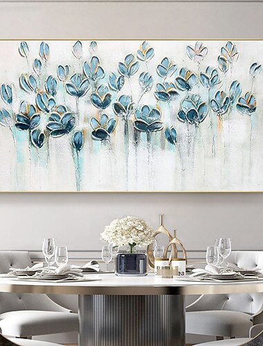  Pintura a oleo feita a mao arte de parede pintada a mao moderna abstrata textura azul flores decoracao para casa decoracao lona enrolada sem moldura nao esticada