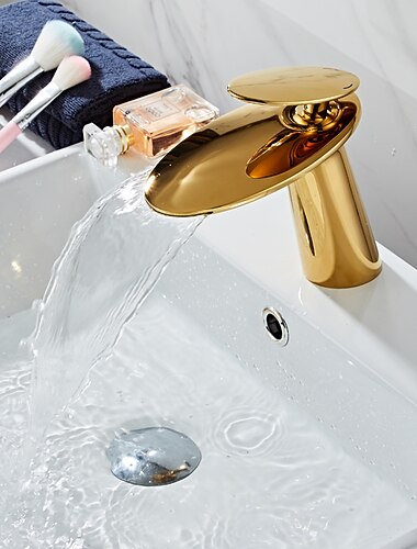  حنفية بالوعة الحمام ، شلال نحاسي بمقبض واحد بفتحة واحدة ، صنابير حمام على الطراز الحديث مع الماء الساخن والبارد