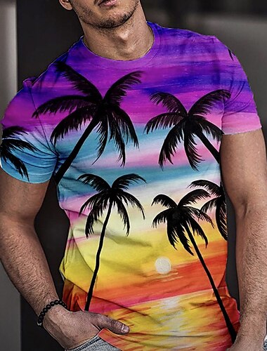  Men\'s T shirt Tee Short Sleeve Coconut Tree Crew Neck Black Blue Purple Red Brown 3D Print Outdoor Daily 3D Print Clothing Apparel Tropical Casual Beach