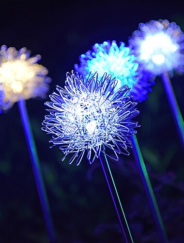  2pcs Outdoor Solar Dandelion Shaped Lawn Light IP65 Waterproof Garden Lamp for Christmas Patio Wedding Party Holiday Yard Trail Decoration Lingting