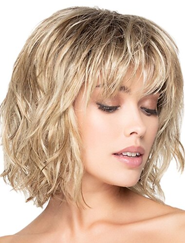  Blonde Wigs for Women Synthetic Wig Curly with Bangs Wig Blonde Short Blonde Synthetic Hair