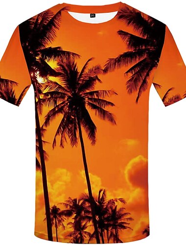  Men\'s T shirt Tee Short Sleeve Palm Leaf Crew Neck A 3D Print Casual Holiday 3D Print Clothing Apparel Tropical Lightweight Casual Hawaiian / Work
