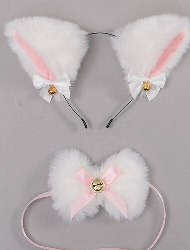  collana con cerchietto orecchie di gatto con campanellino adorabile copricapo da gattino peloso set colletto in pizzo accessorio per fascia per festival cosplay orecchie di gatto staccabili